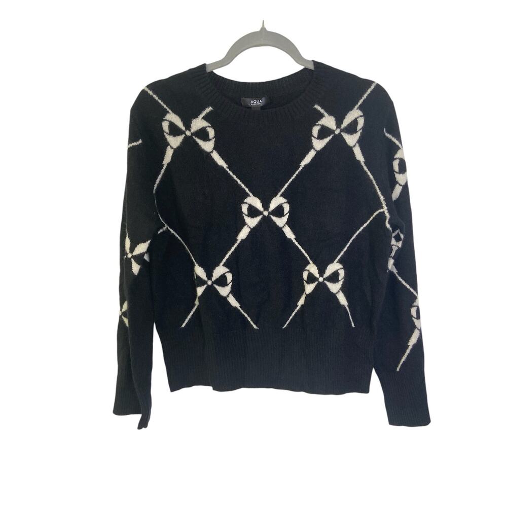 Bow Intarsia 100% Cashmere Sweater Coquette Grannycore Dark Academia Retro XS